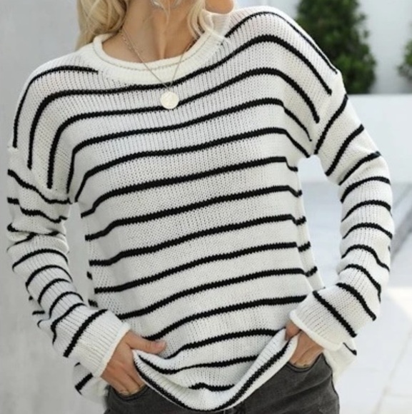 White & Navy Striped Sweaters